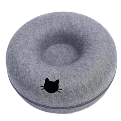 Felt Cat Tunnel Bed with Peek Hole – in use
